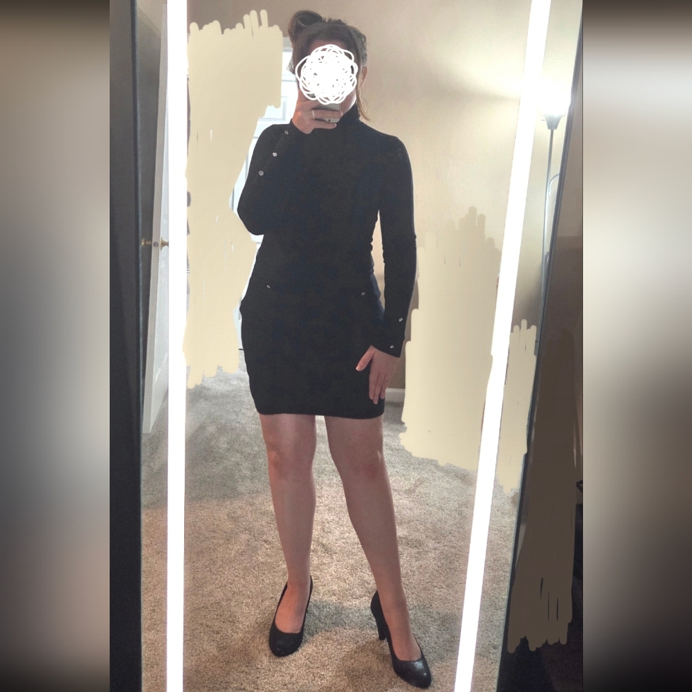G by Guess Women's Classic Black Turtleneck Sweater Dress